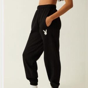 PLAYBOY Black Sweatpants with Signature Bunny Logo NWOT